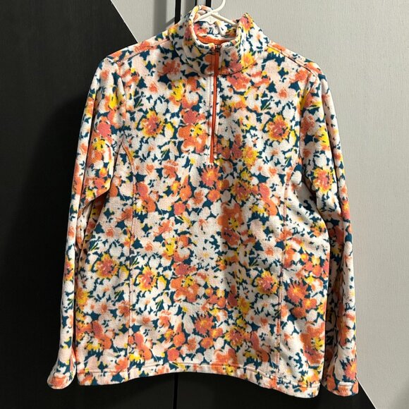 Lands' End Jackets & Blazers - Land's End Multi‎ Color Floral 1/4 Zip Fleece Pull-over Women's Size M (8-10)